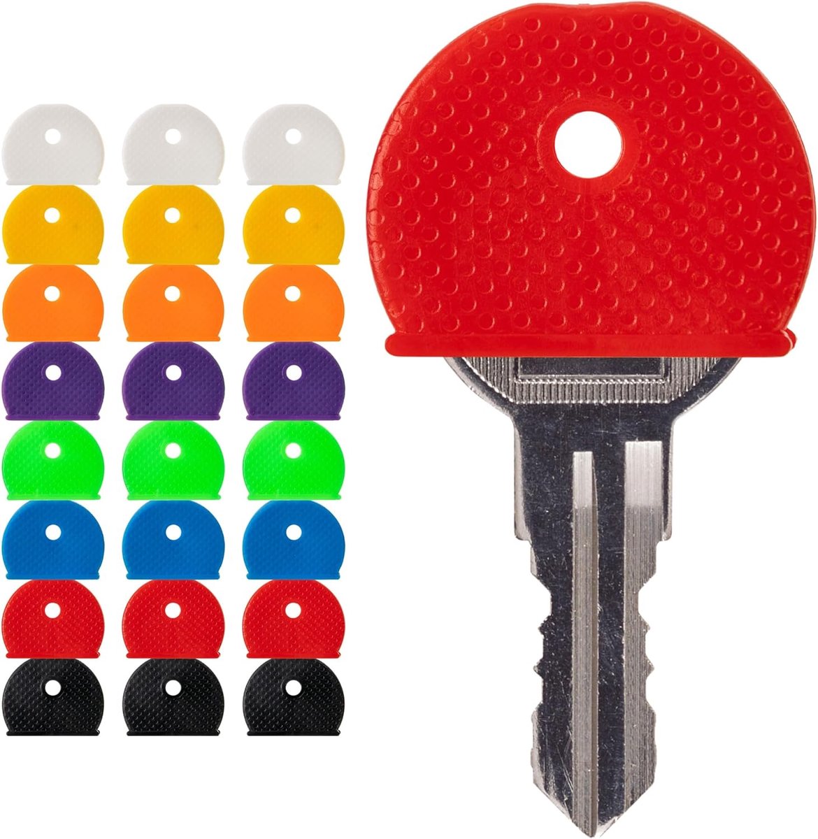Sleutelidentificatie ringen voor sleutelkoppen, 24 stuks, 8 kleuren, voor ronde en vierkante sleutelkoppen met een breedte van 2 tot 2,5 cm, sleutelkappen voor bevestiging, sleutel identificatie set