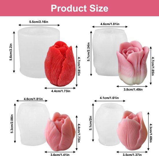 4 Stuks Siliconenvormen In De Vorm Van Bloemen, Kaarsvormen Om Te Gieten, - 3D-Siliconen Kaarsvormen, Tulpenkaarsvorm, Voor Zeep, Geurkaarsen, Chocolade, Ijsblokjes En Doe-Het-Zelf-Knutselwerk, Wit — afbeelding 2