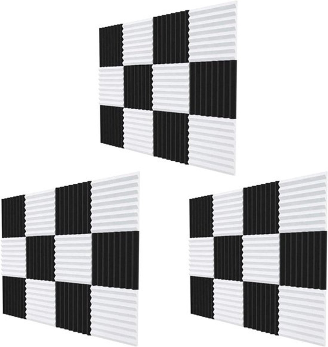 Akoestische schuimplaat - Geluidsisolatie panelen - Studio opname verbeteren - Brandvertragend materiaal - 30x30x2.5cm - Zwart en wit