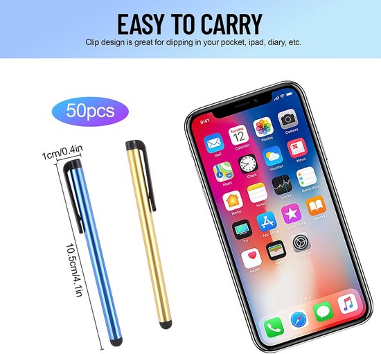 50 stuks Touchscreenpen Styluspen voor touchscreenapparaten, voor tablets iPad Mini Pro smartphones Huawei Samsung Galaxy 10 kleuren — afbeelding 2