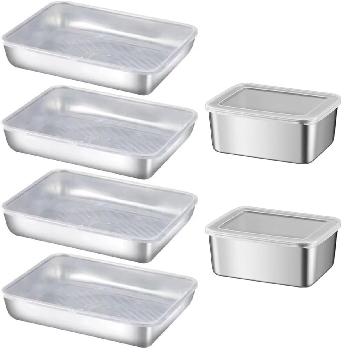 6 stuks vleeswarendozen, roestvrij staal, voedselopbergdoos voor koelkast, vershouddozen met deksel, grote vershouddoos, kaasdoos, worst, organizer, invriezen container voor keuken