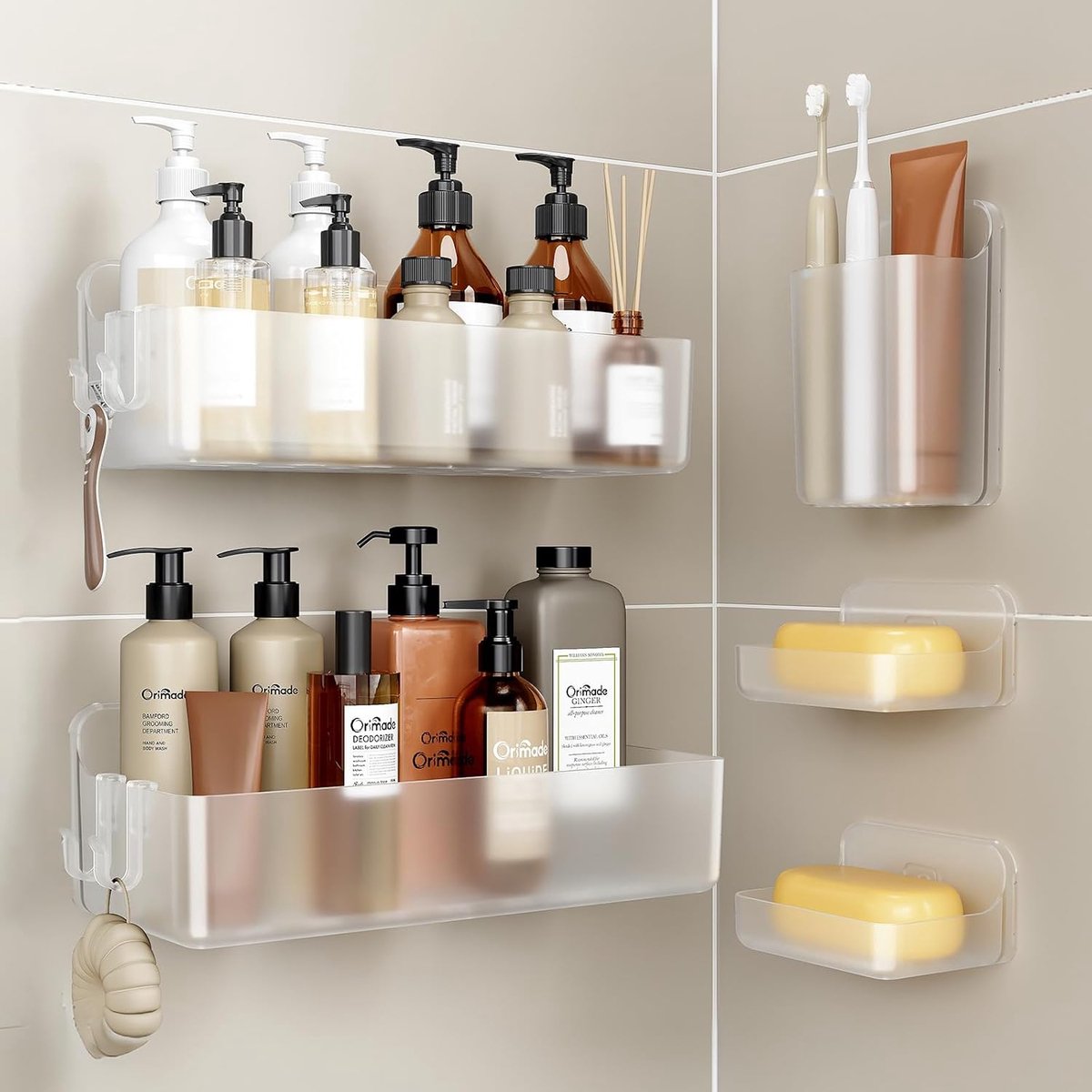 Douche Caddy 5 Pack,ABS Roestvrije Badkamer Plank Geen Boren Clear