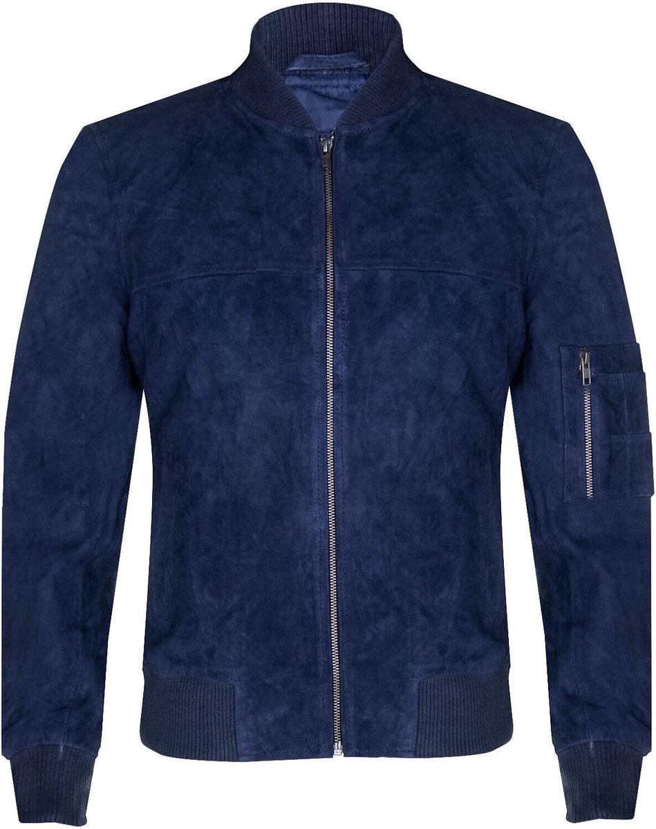 Geit Suede Bomberjack Echt Leer MA-1 Varsity Retro, Blauw, 3XL