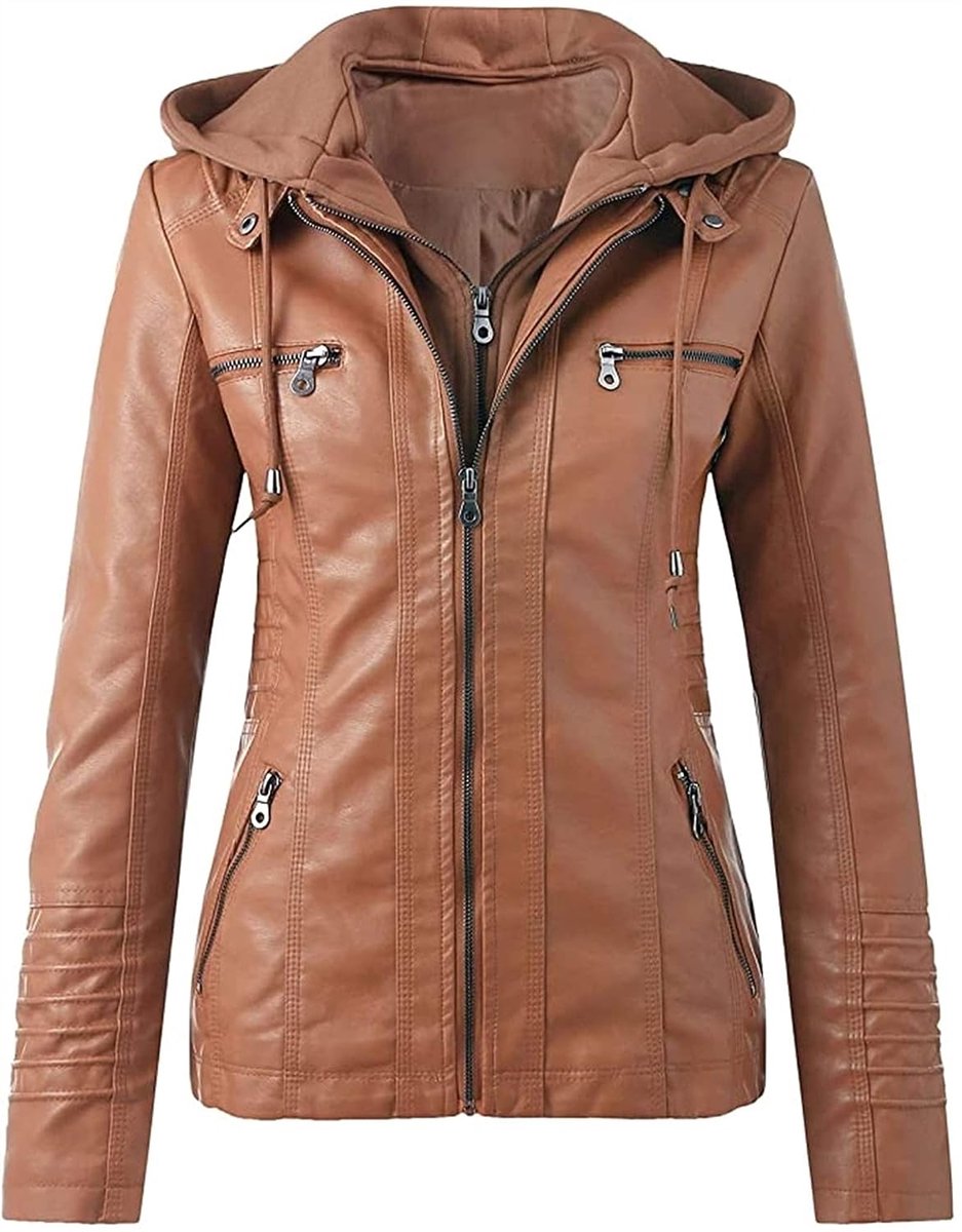 Leren jas Hooded Faux Leather Jacket met rits Overgangs Vrouwen Bovenkleding Warm Thicken Motorcycle Jacket