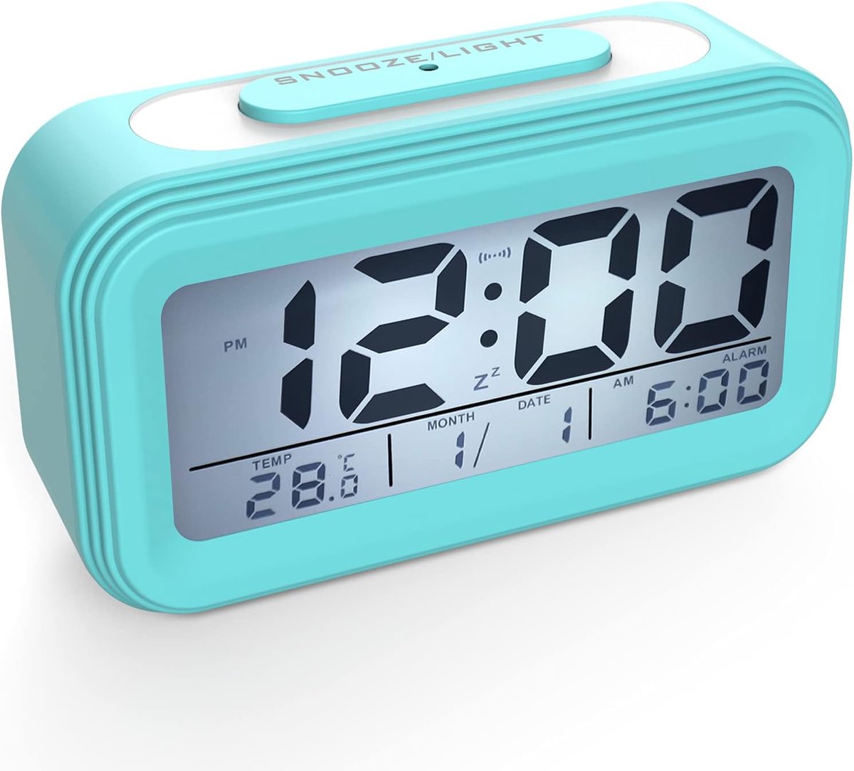 Digitale wekker met batterij, digitale klok, digitale wekker met grote led, digitale wekker, datum, temperatuurweergave, kinderwekker, snooze, reiswekker, nachtlampje, lichtblauw