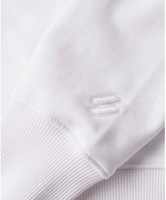 Sweat blanc avec poignets côtelés et logo brodé sur la manche.