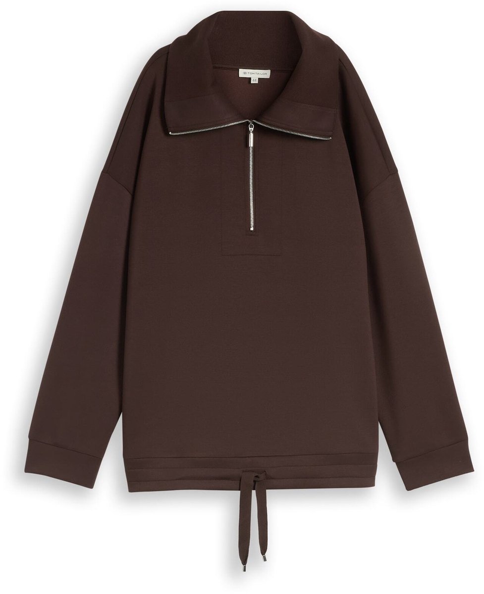 Tom Tailor - Plus Size - Sweatshirt met troyer-hals van scuba - Maat 52 - java dark brown