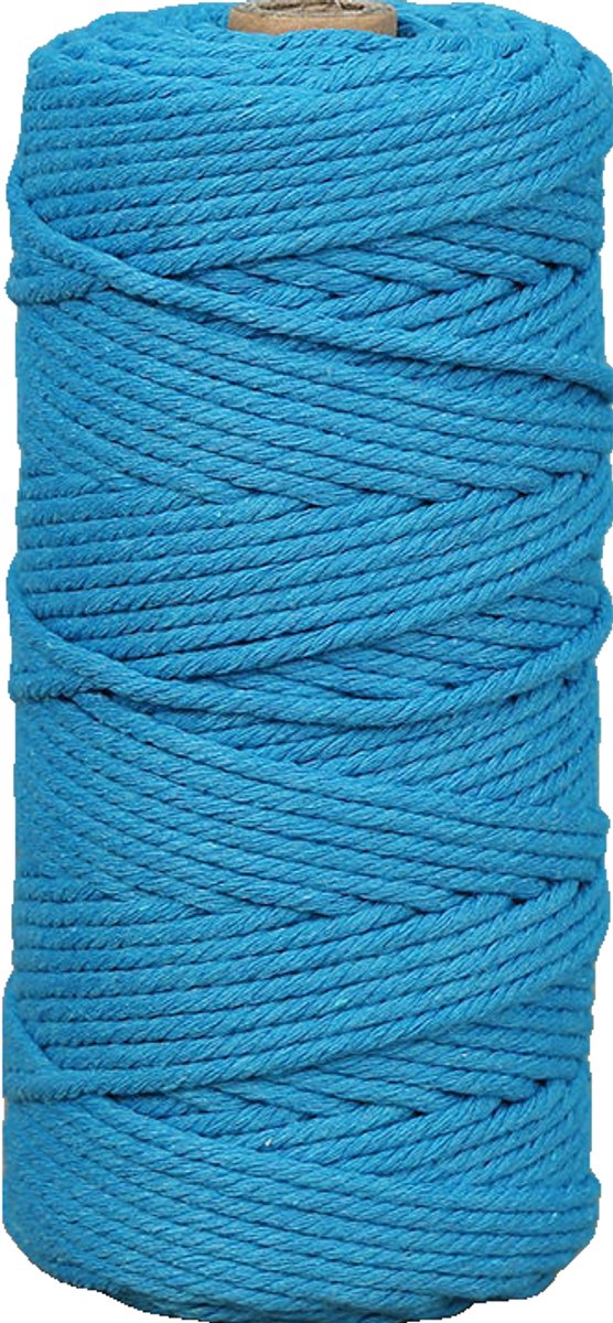 Macramétouw 3 mm x 100 m, natuurlijk katoenen draad voor wanddecoratie, plantenhangers, boho-decoratie,Pauwblauw