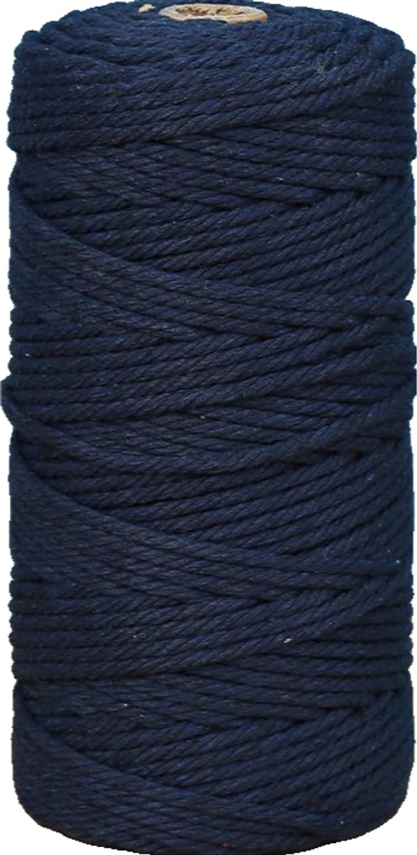 Macramétouw 3 mm x 100 m, natuurlijk katoenen draad voor wanddecoratie, plantenhangers, boho-decoratie,Marineblauw