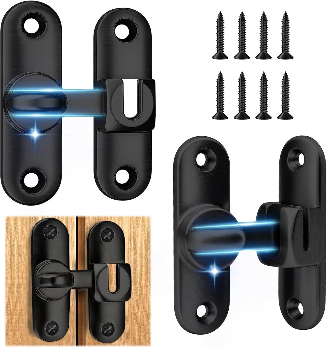 Verstelbare schuifsluiting van 90° en 180° voor deuren en ramen, geschikt voor badkamer en slaapkamer, inclusief 4 schroeven (Zwart, 2-pack)