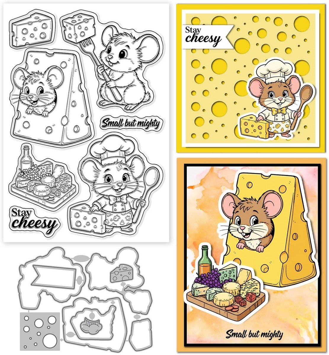 Cartoon Muizen en Kaas Transparante Stempels en Stansvormen voor Kaarten, Creatief DIY Scrapbooking en Embossing met Dieren Thema