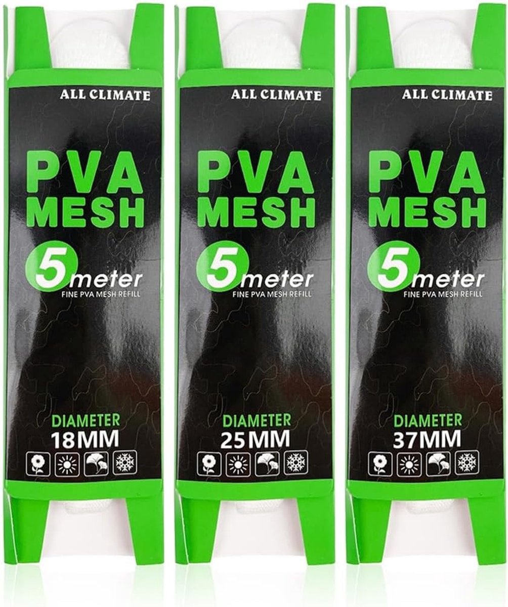 3-delige PVA Pocket Visserij Set, Wateroplosbare Netten van 18mm/25mm/37mm, Ideaal voor Boilie Aas en Voer, 5m Lengte