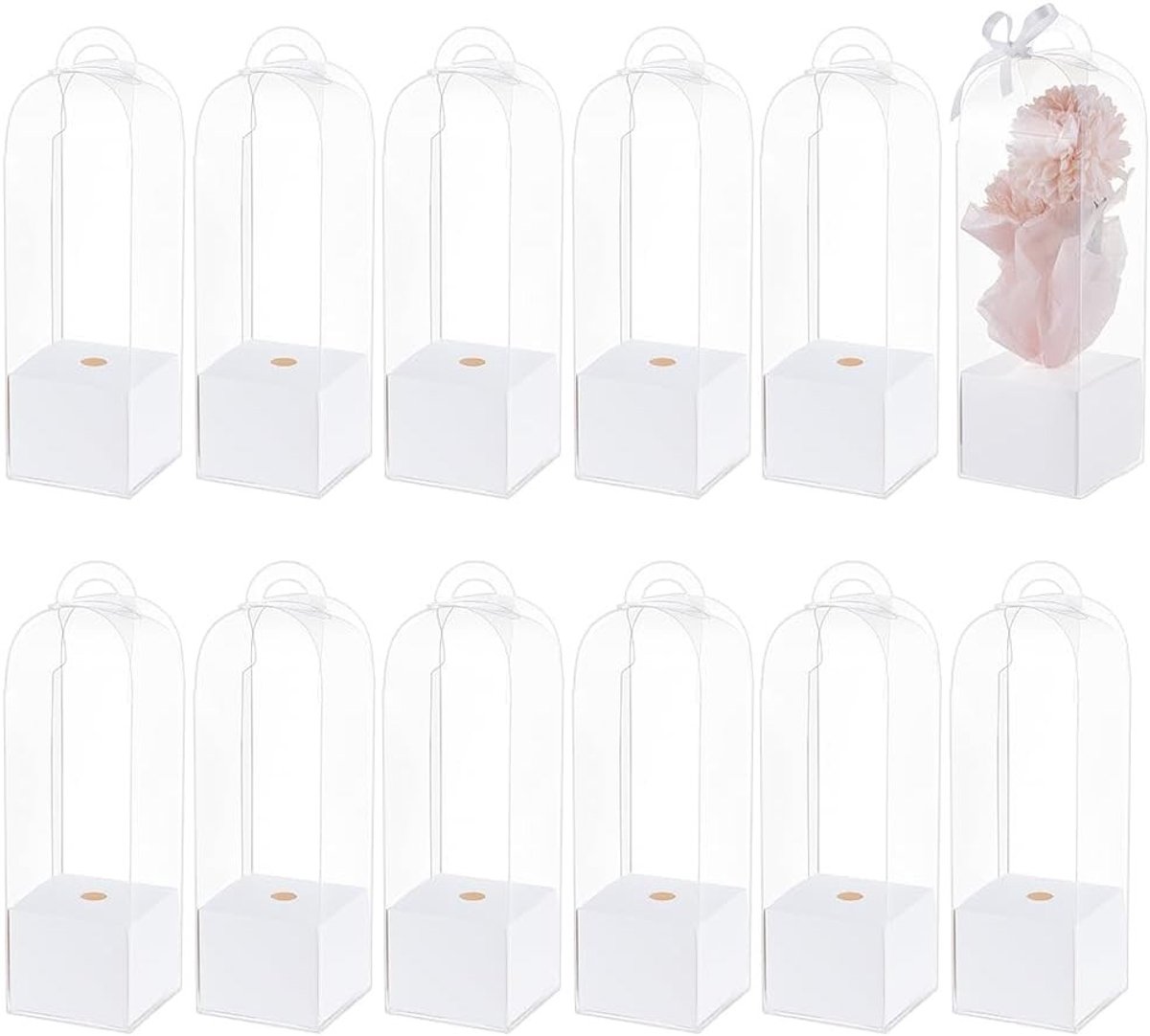 12 Stuks Lege Rozenbloemdozen, Transparante Verpakkingsdozen voor Bloemen, Perfect voor Huwelijk, Verjaardag en Afscheidscadeaus, Wit