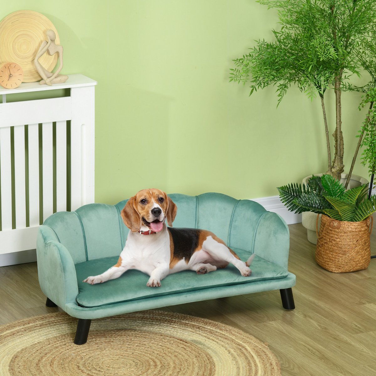 MODFU-Huisdiersofa-Met-Rugleuning-Houten-Poten-Groen-98,5 X 60,5 X 35,5 Cm