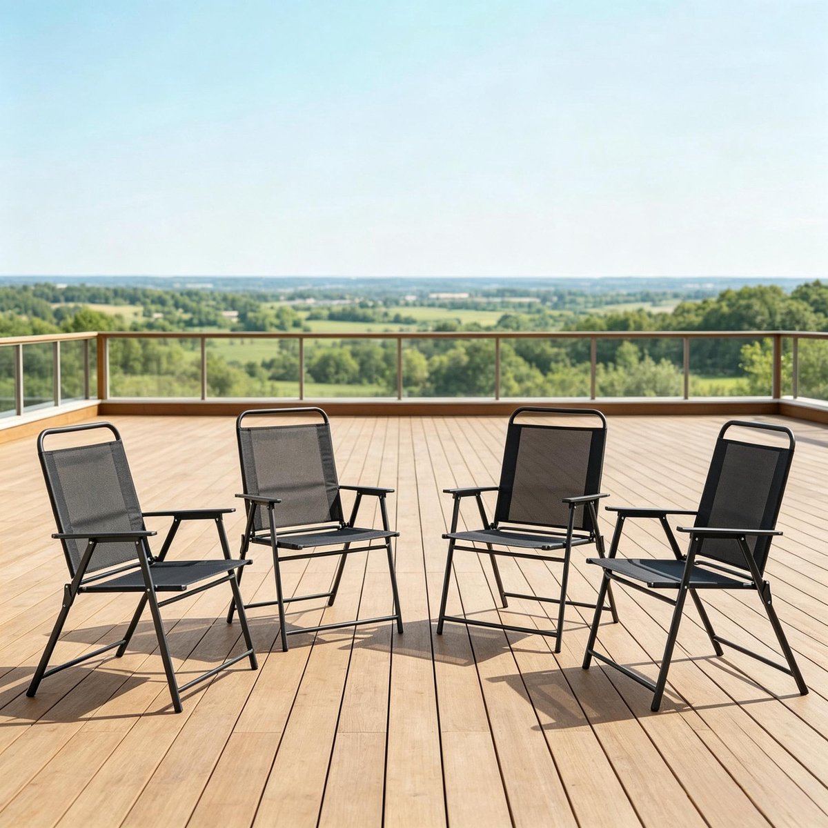 HAUSS SPOLE Tuinstoel - Set Van 4 - Inklapbaar Met Hoge Rugleuning En Armleuningen - Voor Tuin, Balkon En Camping - Staal Zwart