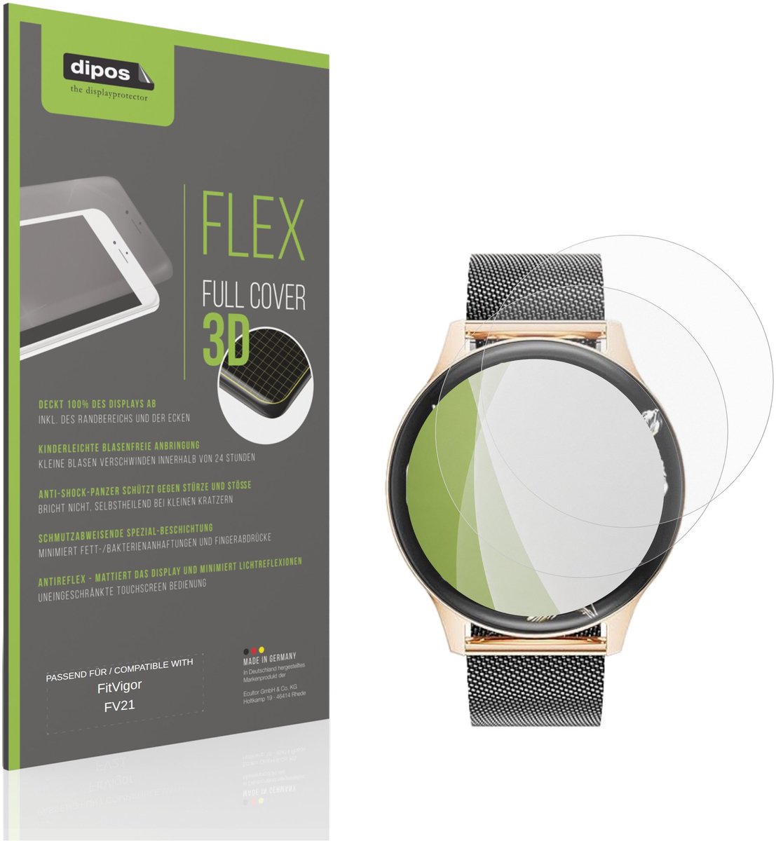 dipos FLEX – 2x Matte Screenprotector geschikt voor FitVigor FV21 | Volledige Schermbescherming | Case-Friendly