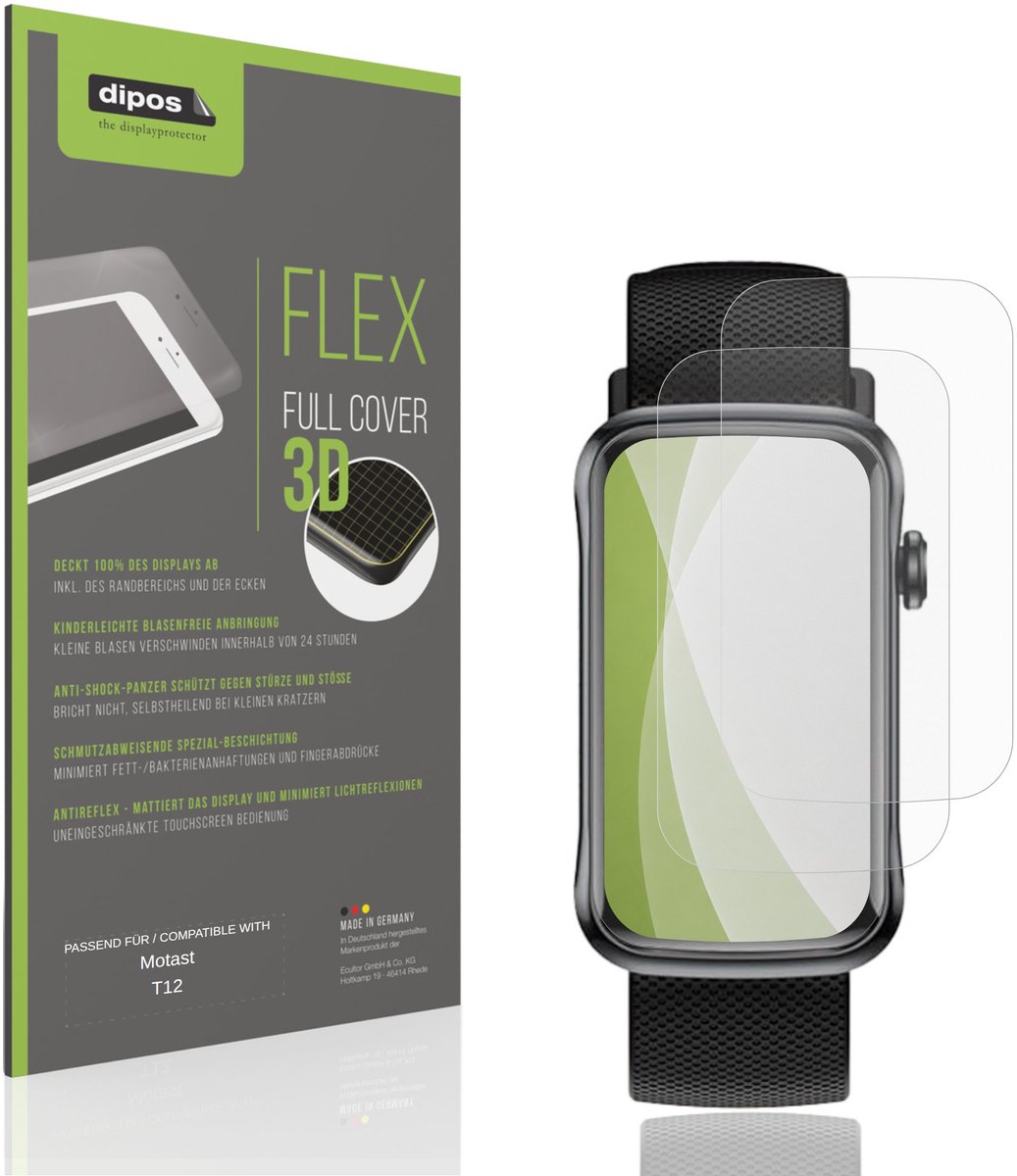 dipos FLEX – 2x Matte Screenprotector geschikt voor Motast T12 | Volledige Schermbescherming | Case-Friendly