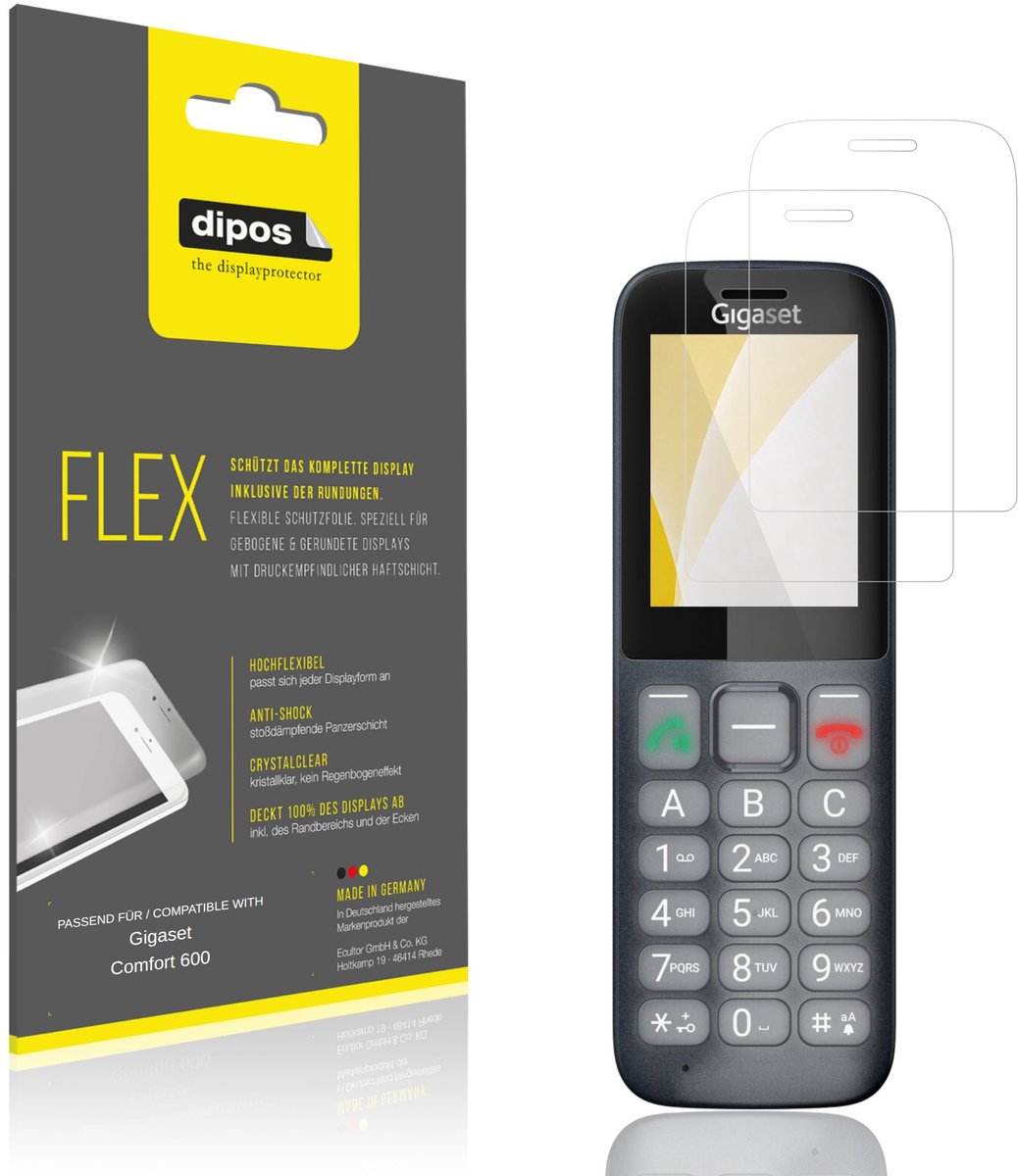 dipos – 2x Beschermfolie geschikt voor Gigaset Comfort 600 | 3D Full Cover Screenprotector | 100% Passend