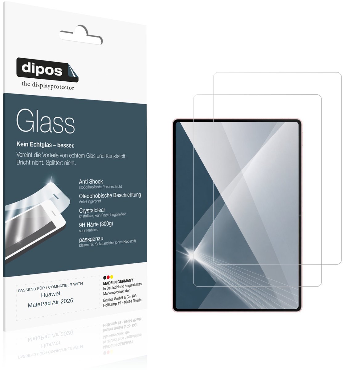 dipos – 2x Pantserfolie geschikt voor Huawei MatePad Air 2026 | 9H Screenprotector