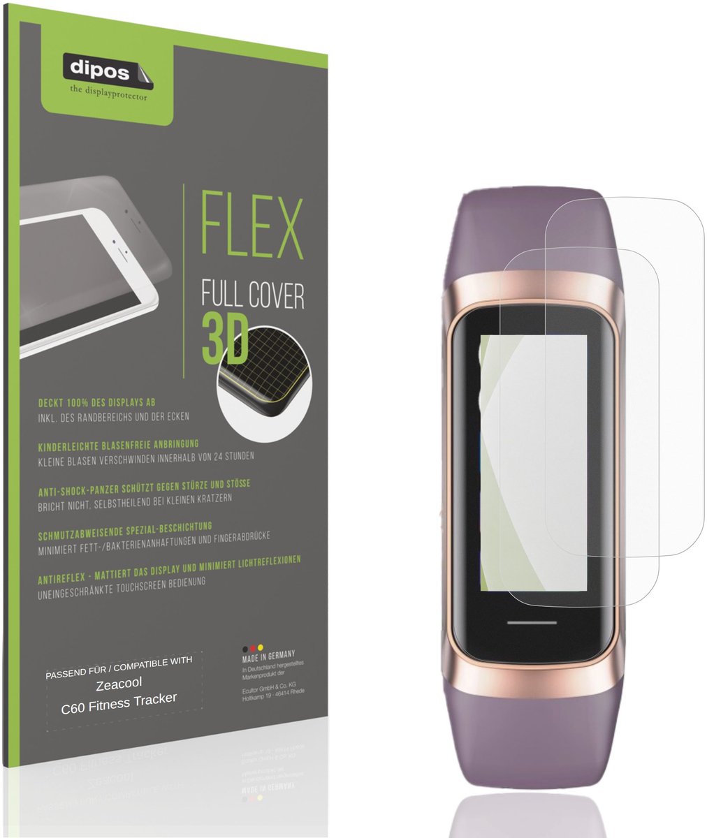 dipos FLEX – 2x Matte Screenprotector geschikt voor Zeacool C60 Fitness Tracker | Volledige Schermbescherming | Case-Friendly