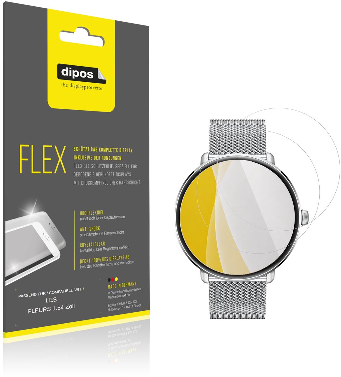 dipos – 2x Beschermfolie geschikt voor LES FLEURS 1.54 Inch | 3D Full Cover Screenprotector | 100% Passend