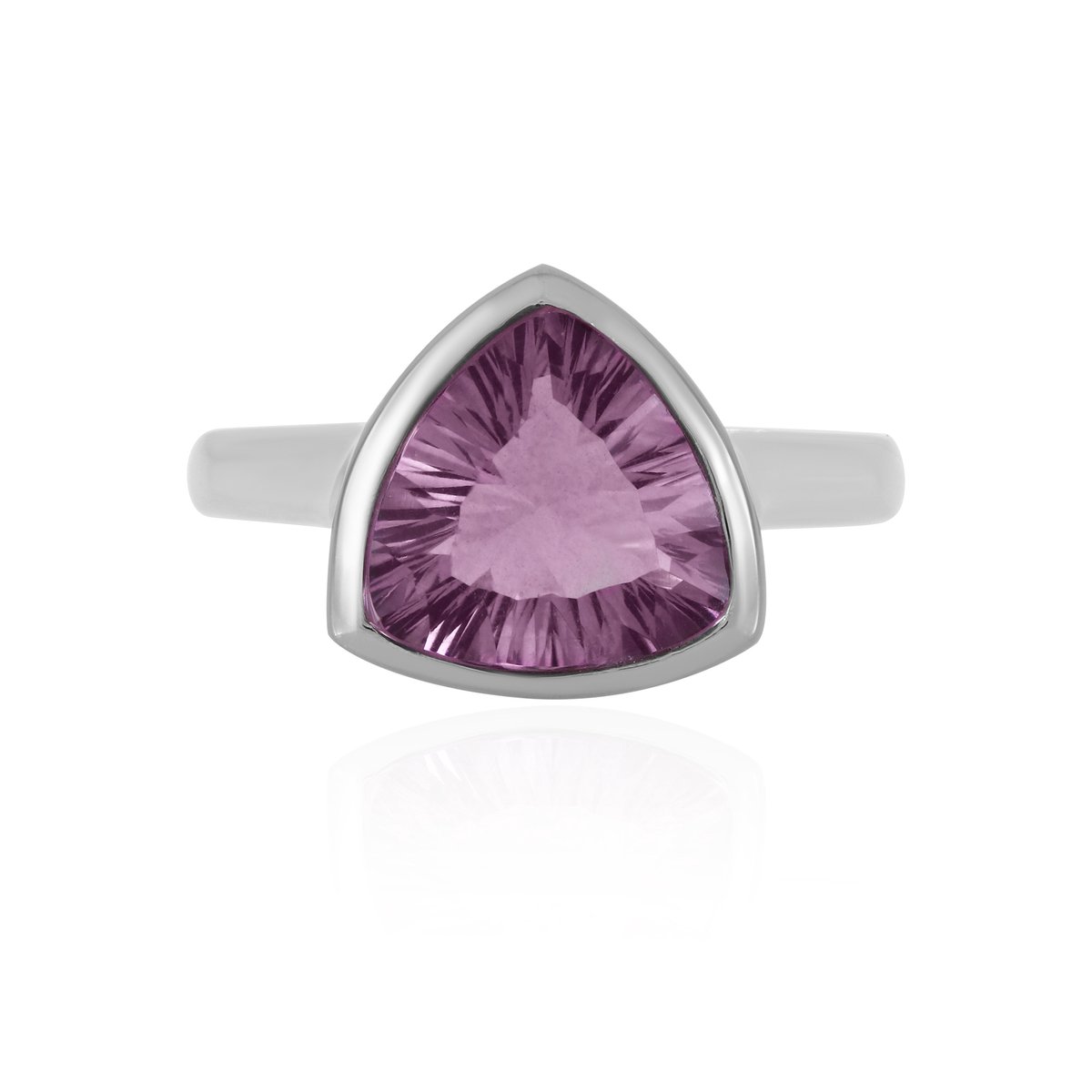 Cavill - Zilveren Damesring - 925 Sterling Zilver Platina Gecoat - Roze Fluoriet 3,991 ct Trilliant - Modern & Elegant - Braziliaanse Edelsteen