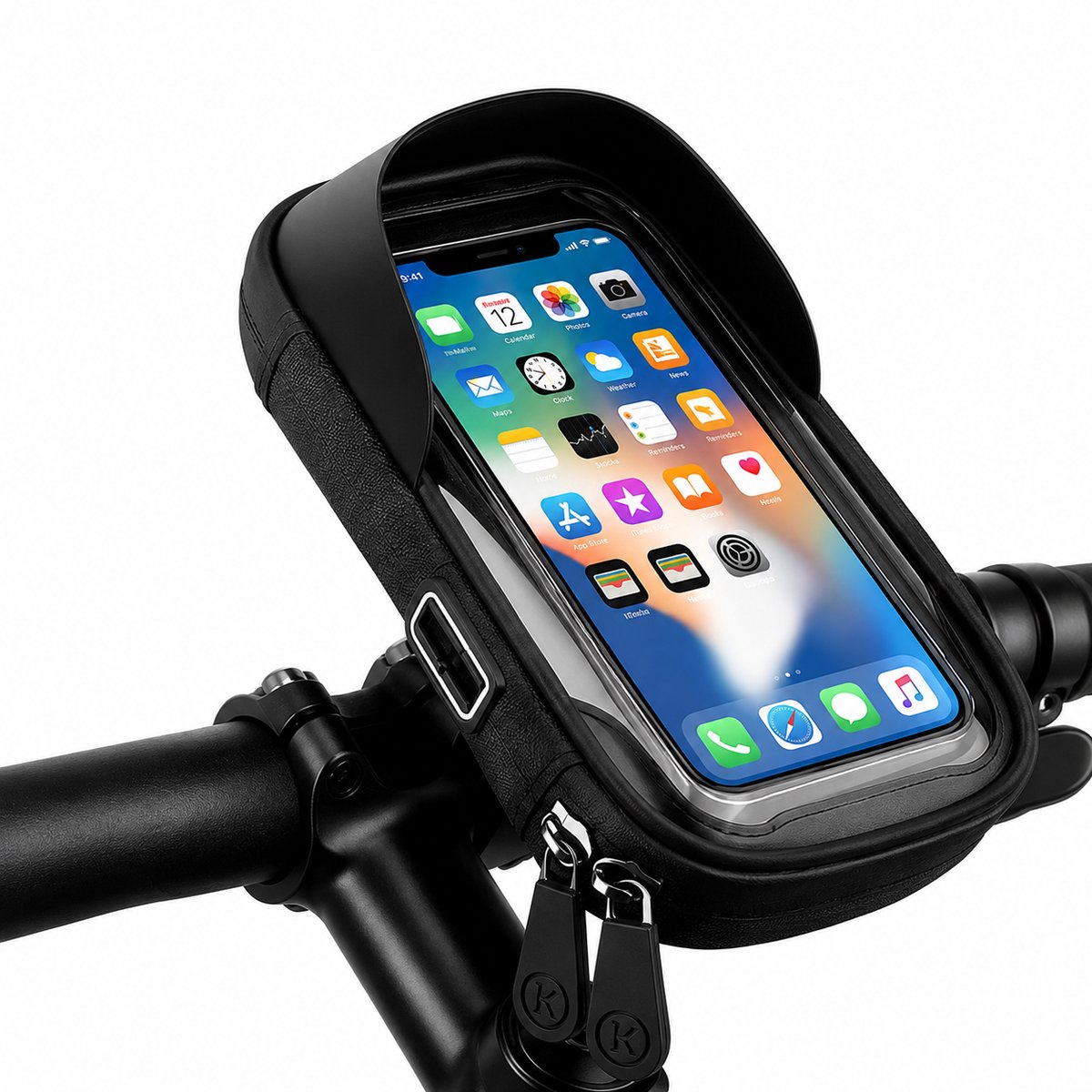 Waterdichte Fiets Telefoonhouder - 360° Draaibaar - Geschikt voor Smartphones tot 6.5 Inch - Met Zonneklep - Zwart - Inclusief gratis Microvezeldoekjes