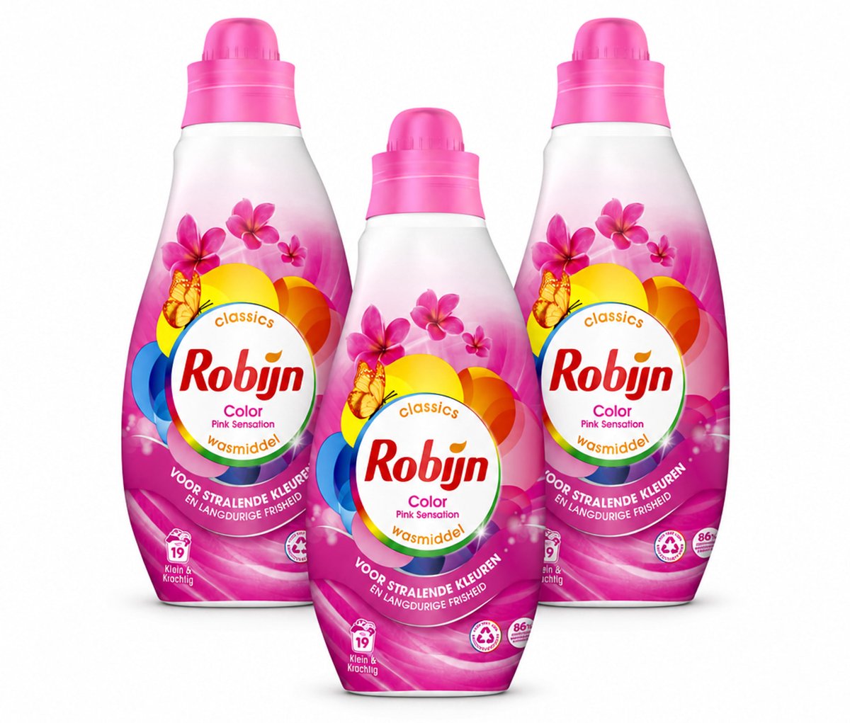 3 x Robijn - Klein & Krachtig Classics Color Pink Sensation - Vloeibaar Wasmiddel - 19 Wasbeurten - Bulkverpakking - 3 stuks