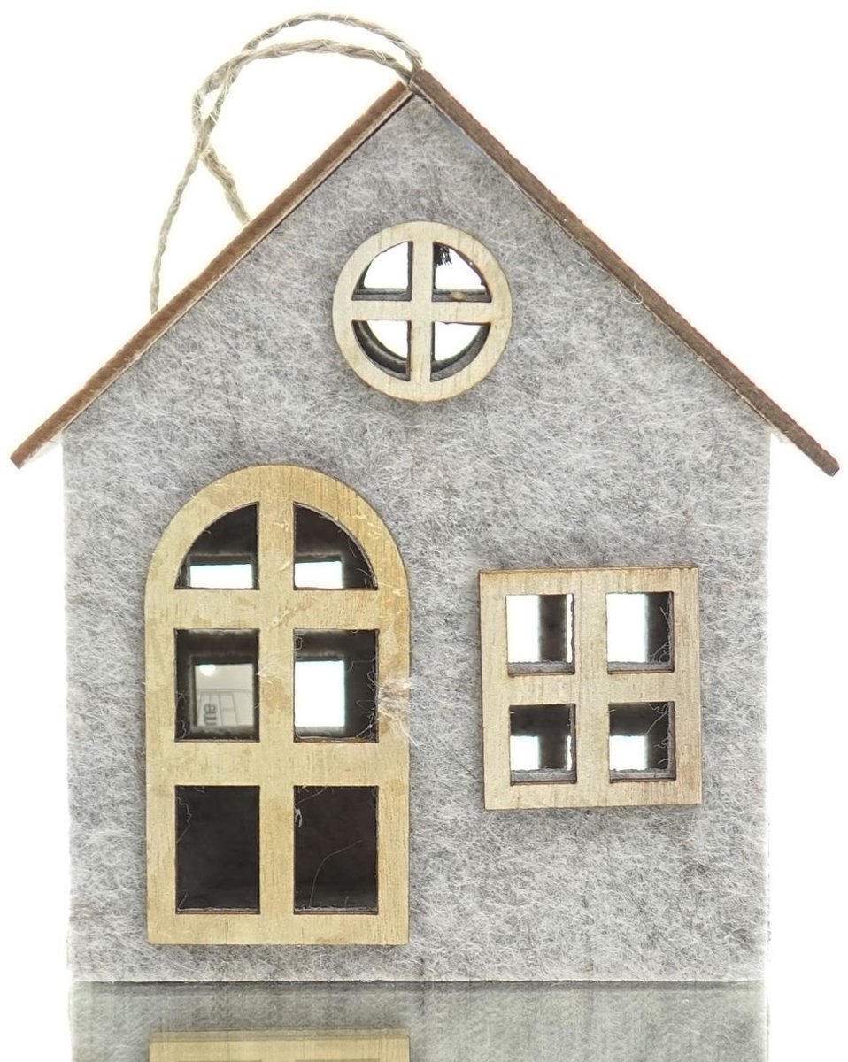 GASPER Decoratie Huisje Hanger Grijs-Beige Gemeleerd 12 cm - Vilt