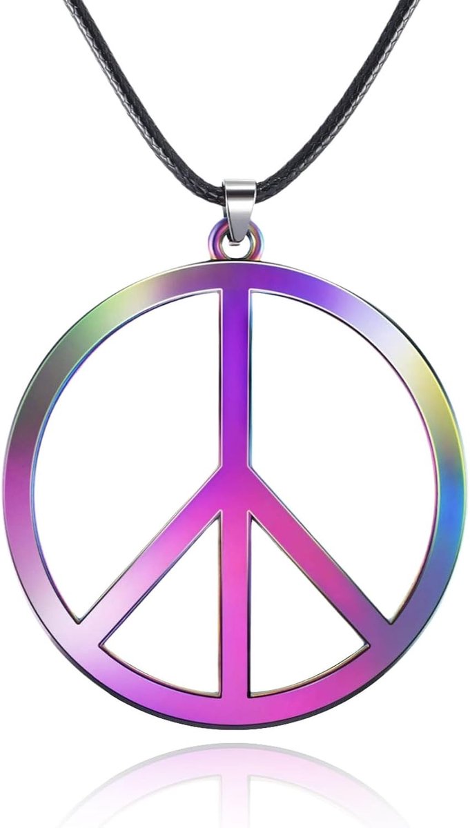 Unisex Hippie Peace Necklace van RVS met 60-70 Peace Symbool voor Carnaval en Feestkostuums
