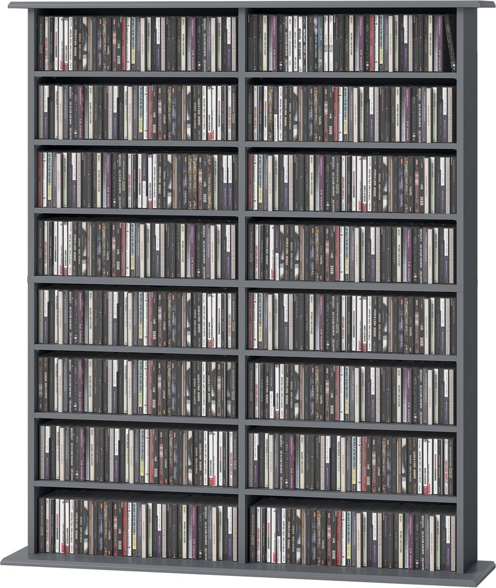 CD/DVD Opbergrek - 16 Vakken - 12 Verstelbare Planken - Max. 720 CD / 396 DVD & Blu-ray - Grijze Kleur - Veelzijdig inzetbaar