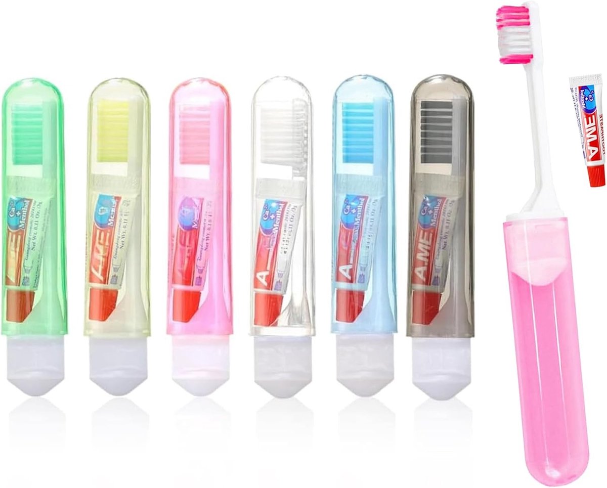 Set van 6 Vouwbare Reistoiletborstels, Mini Tandenborstels voor Camping, Reisaccessoires voor Mondhygiëne en Comfort