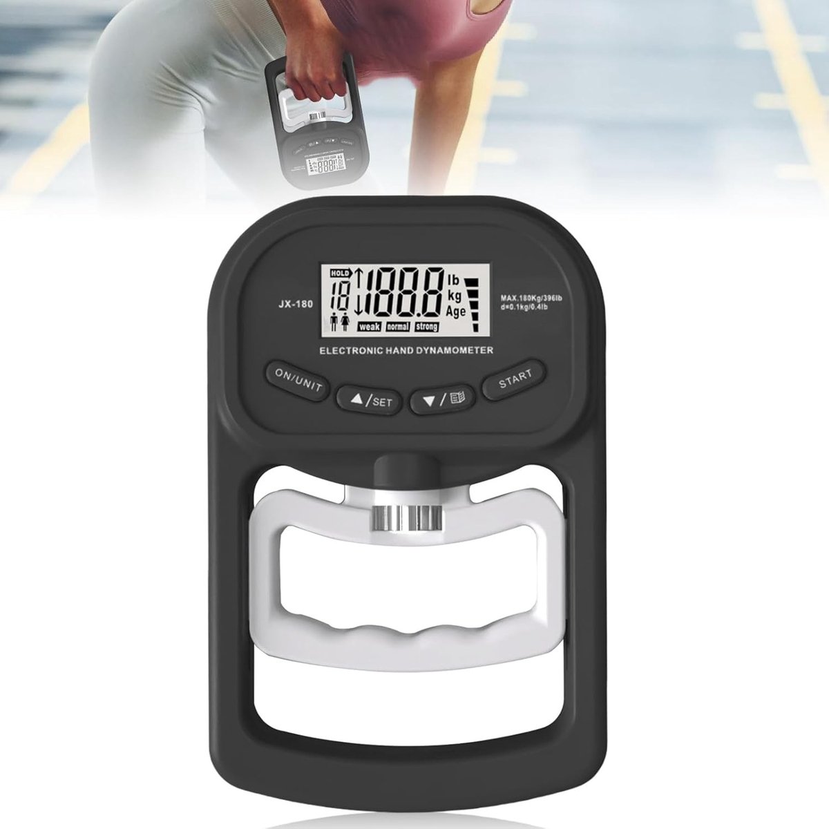 Digitale Handkrachtmeter tot 180kg, Elektronische Gripkrachtmeting met LED Display, Hand Dynamometer voor Gripkracht Training en USB Oplaadkabel