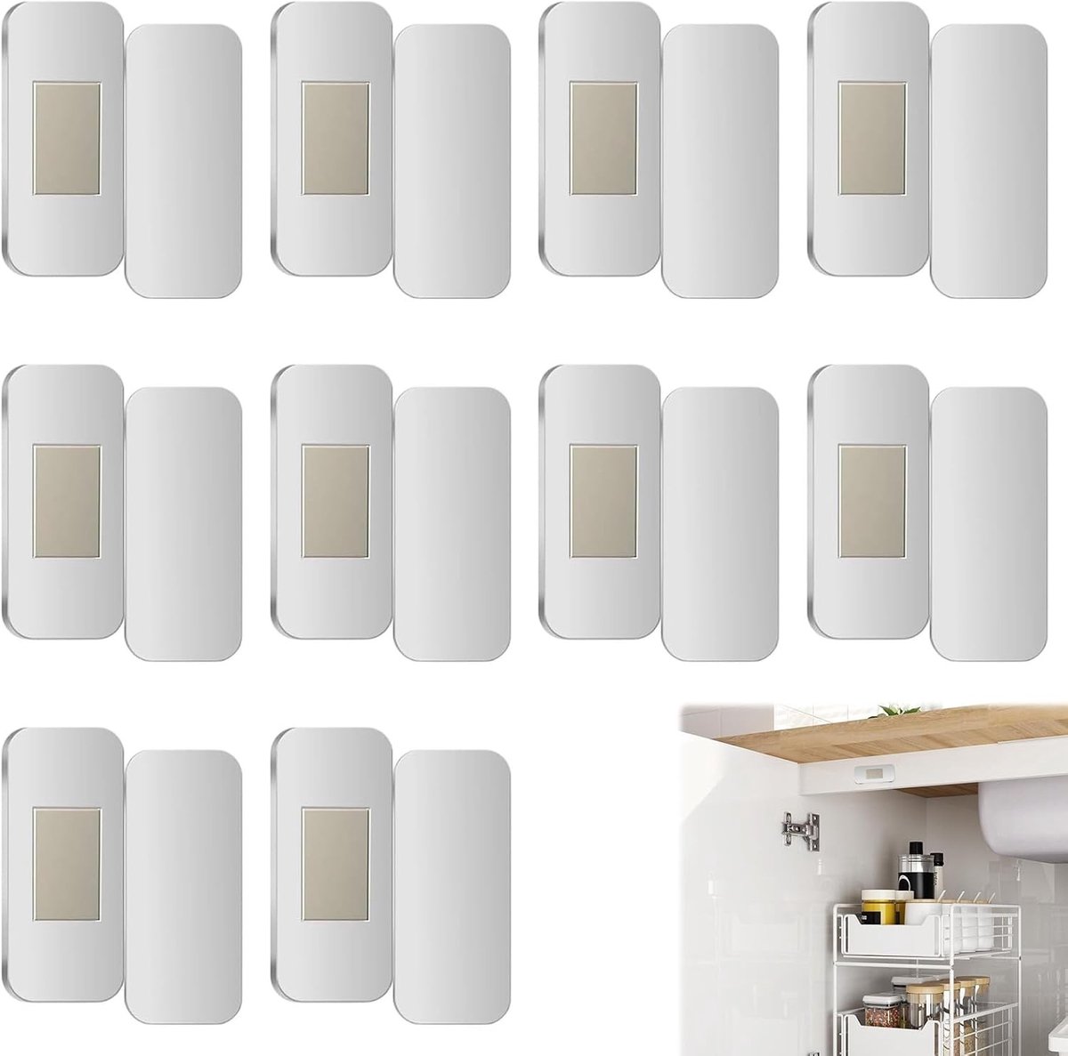 Magneet voor kastdeur, 10 paar sterke zelfklevende magnetische sloten voor kasten, ideaal voor schuifdeuren, laden en keukens, 40 x 20 cm