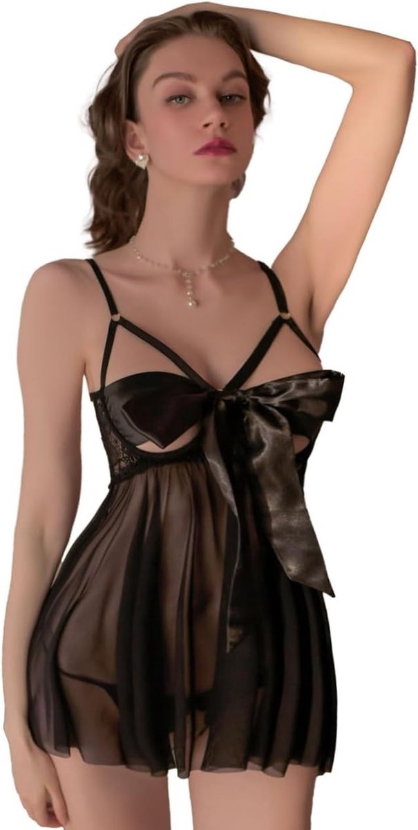 Verleidelijke Lingerieset voor Vrouwen met Bodysuit, Erotische Translucente Kant en Aanpasbare Nachtjurk - Perfect voor Romantische Avonden, One Size, Zwart/Rood