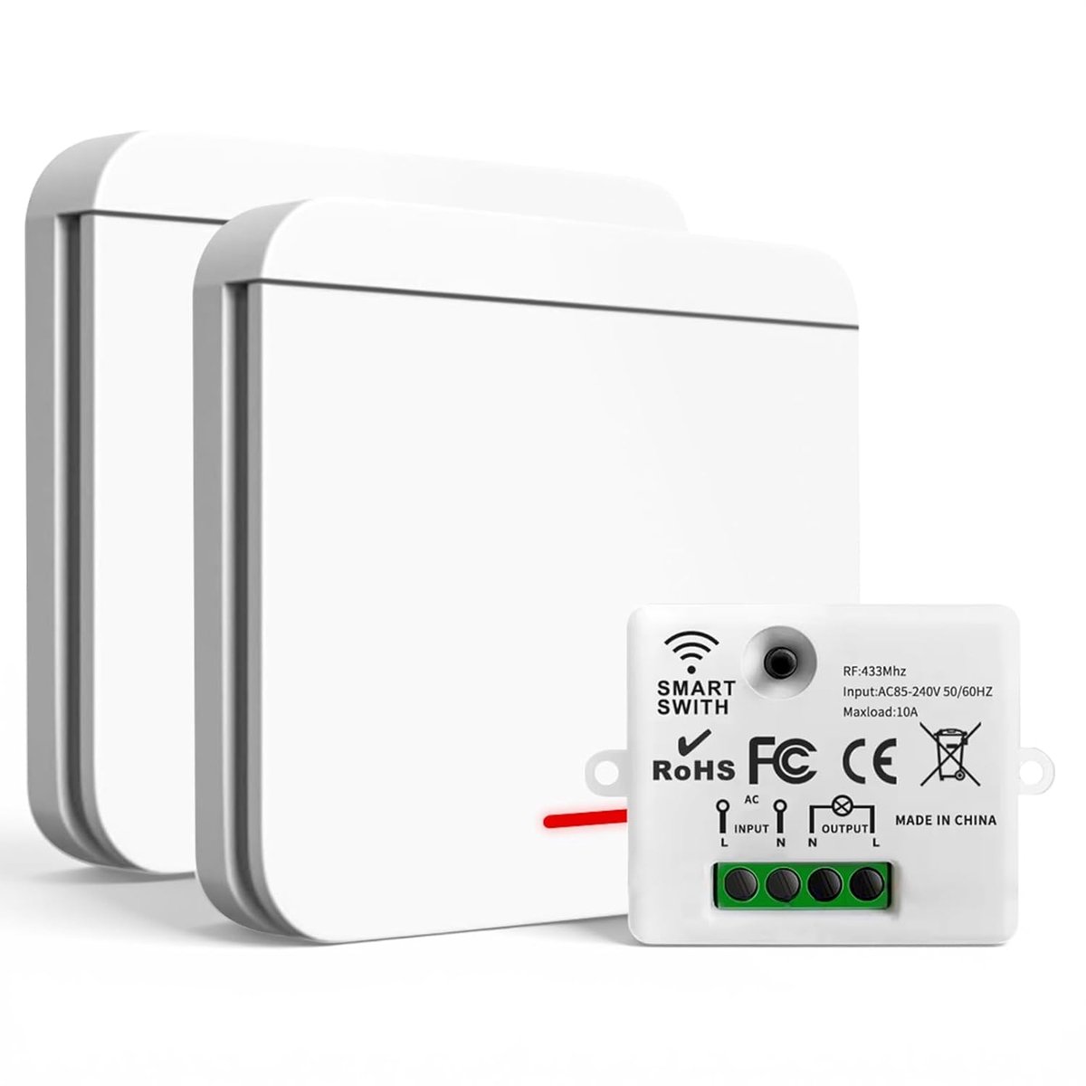 Draadloze lichtschakelaarset, draadloze lichtschakelaar licht en ontvanger tot 1500 W/10 A, 30 m bereik, wandpaneel - ShopVlot