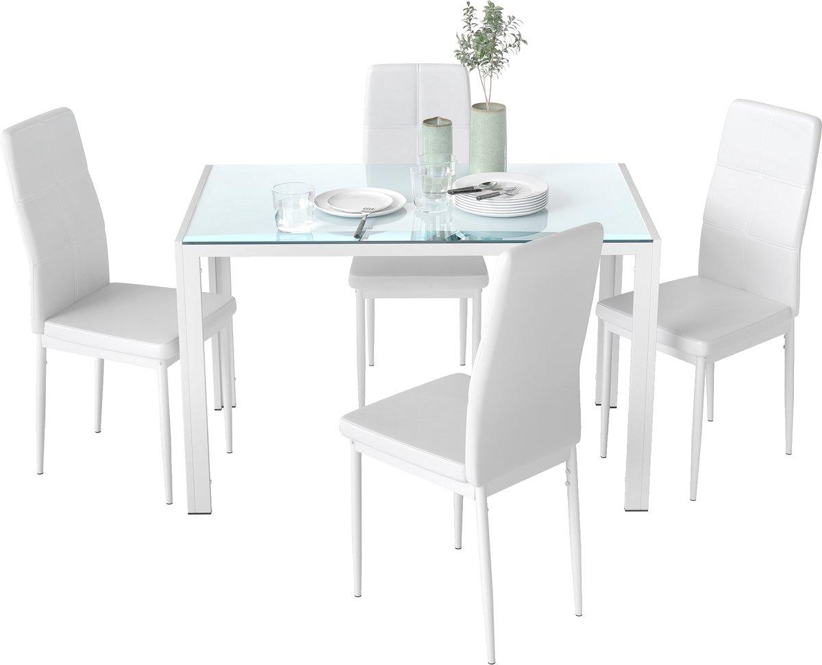 HOMCOM-Eettafelset-Metaal-120x70x75cm-Blanc