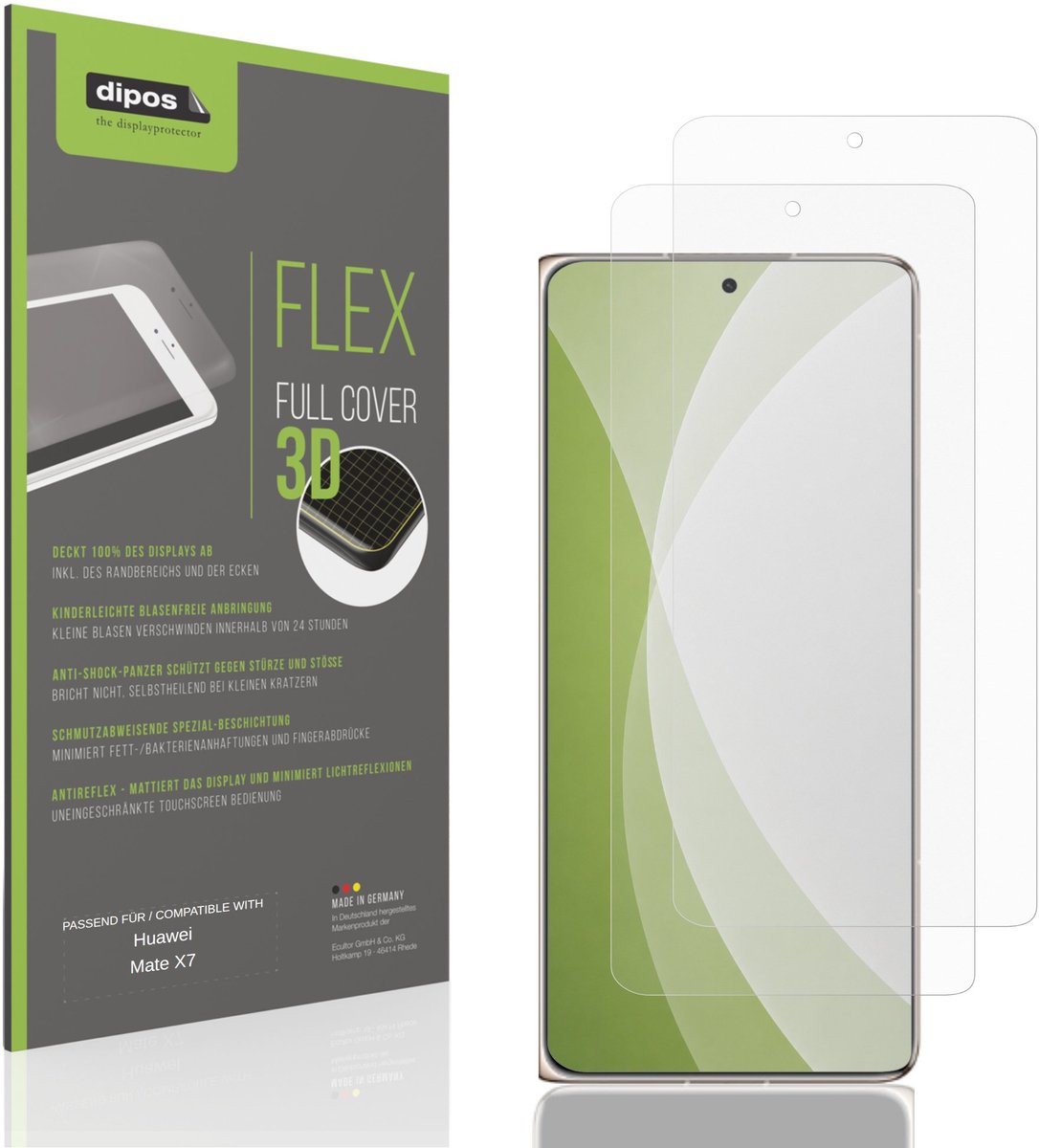 dipos FLEX – 2x Matte Screenprotector geschikt voor Huawei Mate X7 Aussenseite | Volledige Schermbescherming | Case-Friendly