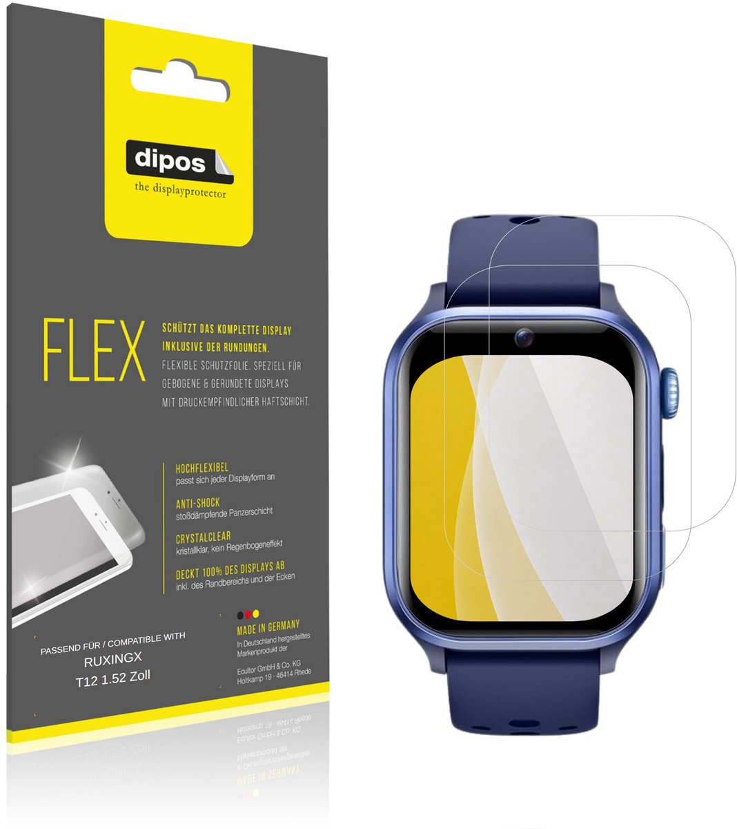 dipos – 2x Beschermfolie geschikt voor RUXINGX T12 1.52 Zoll | 3D Full Cover Screenprotector | 100% Passend
