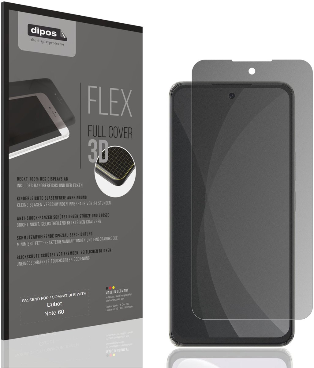 dipos FLEX – Matte Privacy Screenprotector geschikt voor Cubot Note 60 | Volledige Schermbescherming | Case-Friendly