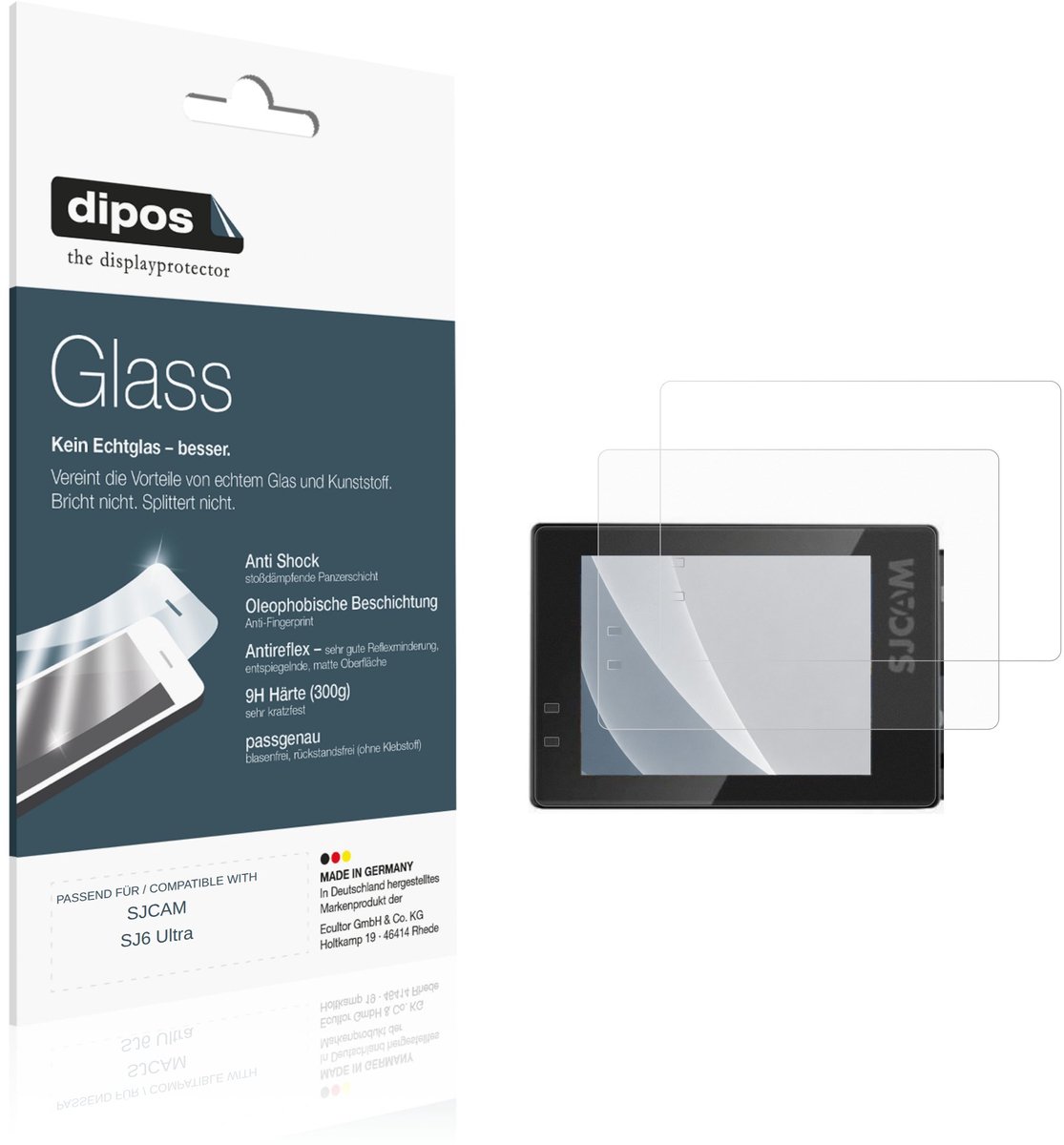 dipos – 2x Matte Pantserfolie geschikt voor SJCAM SJ6 Ultra | 9H Screenprotector