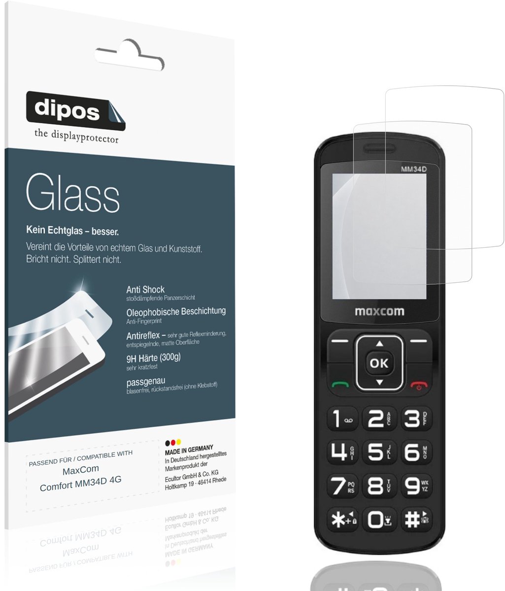 dipos – 2x Matte Pantserfolie geschikt voor MaxCom Comfort MM34D 4G | 9H Screenprotector