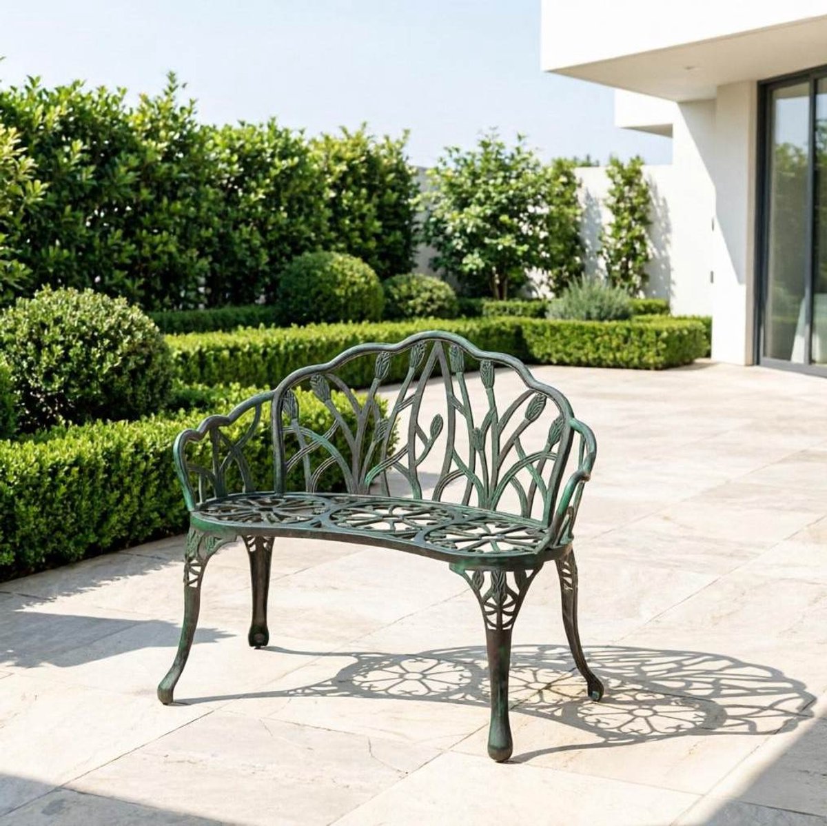 Tuinbank - Antiek Groene Decoratieve Parkbank - Voor Veranda, Terras, Tuin En Balkon - Gietaluminium - Groen
