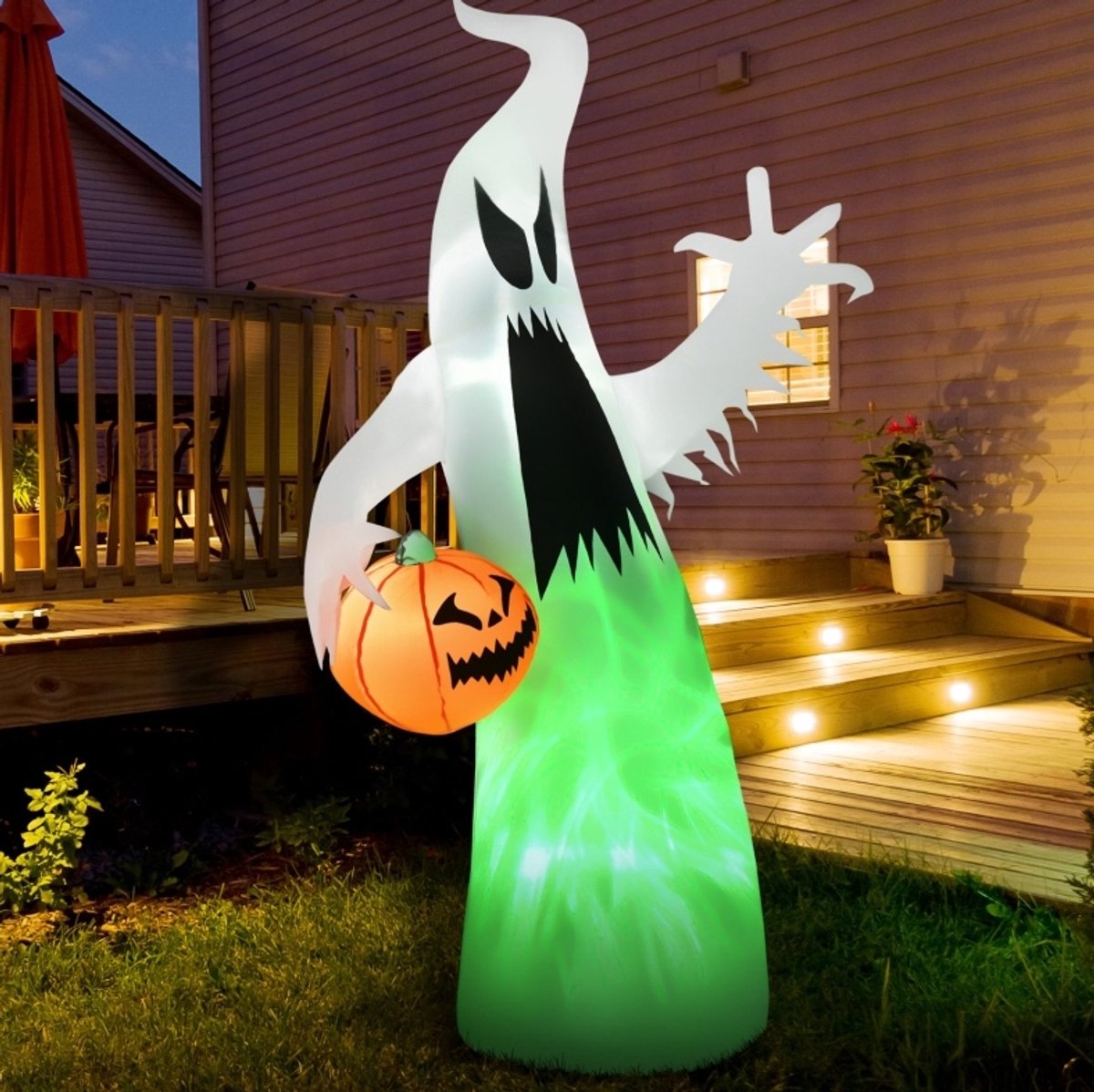 Opblaasfiguur Zelfopblazend Halloween Spook Geest 105 x 65 x 180 cm Polyester Wit Voor Binnen En Buiten Met Led Verlichting