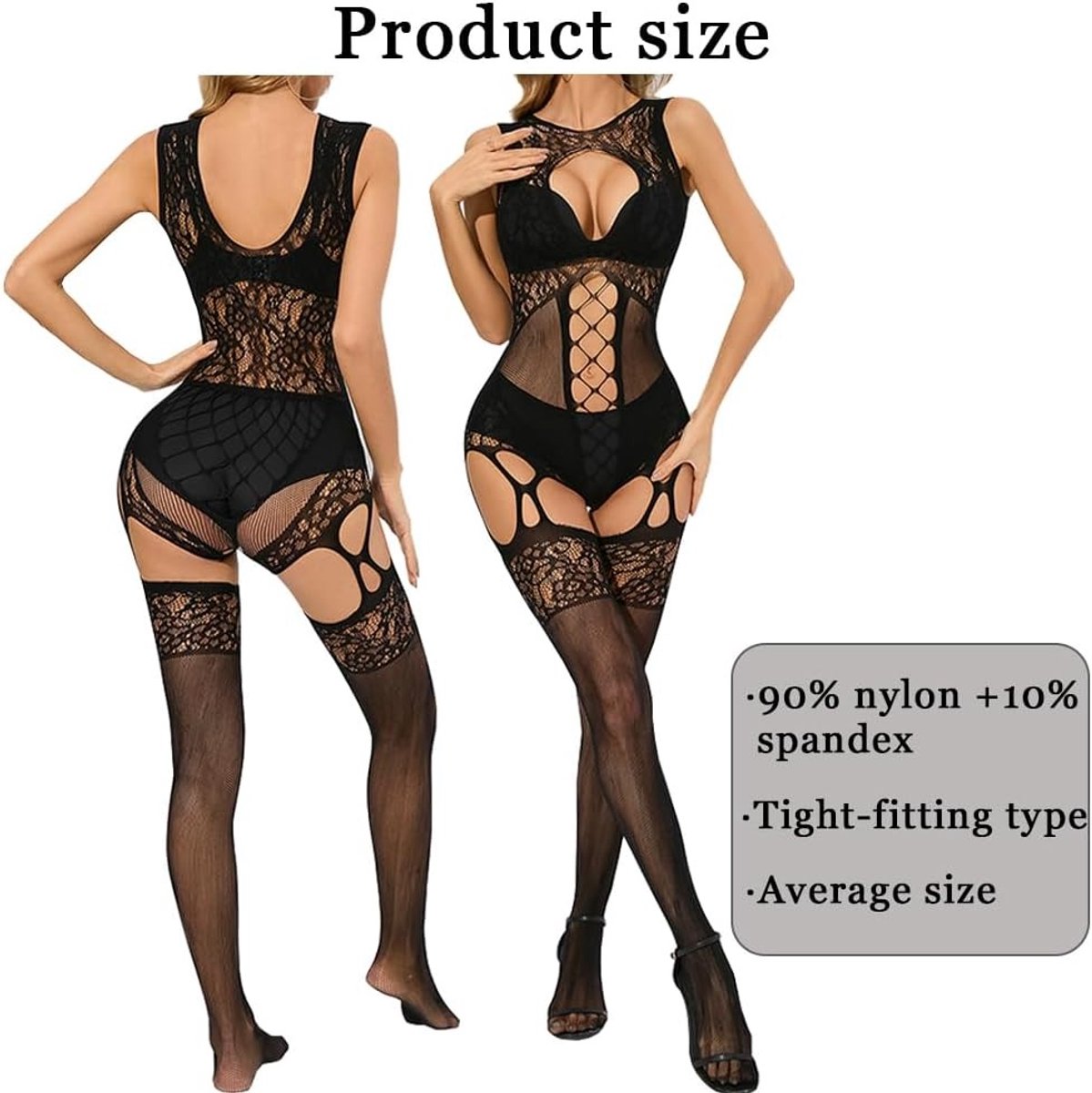 Verleidelijke Bodystocking voor Dames met Suspender Effect, Fishnet Catsuit en Kantdetails voor Sensuele Nachtkleding