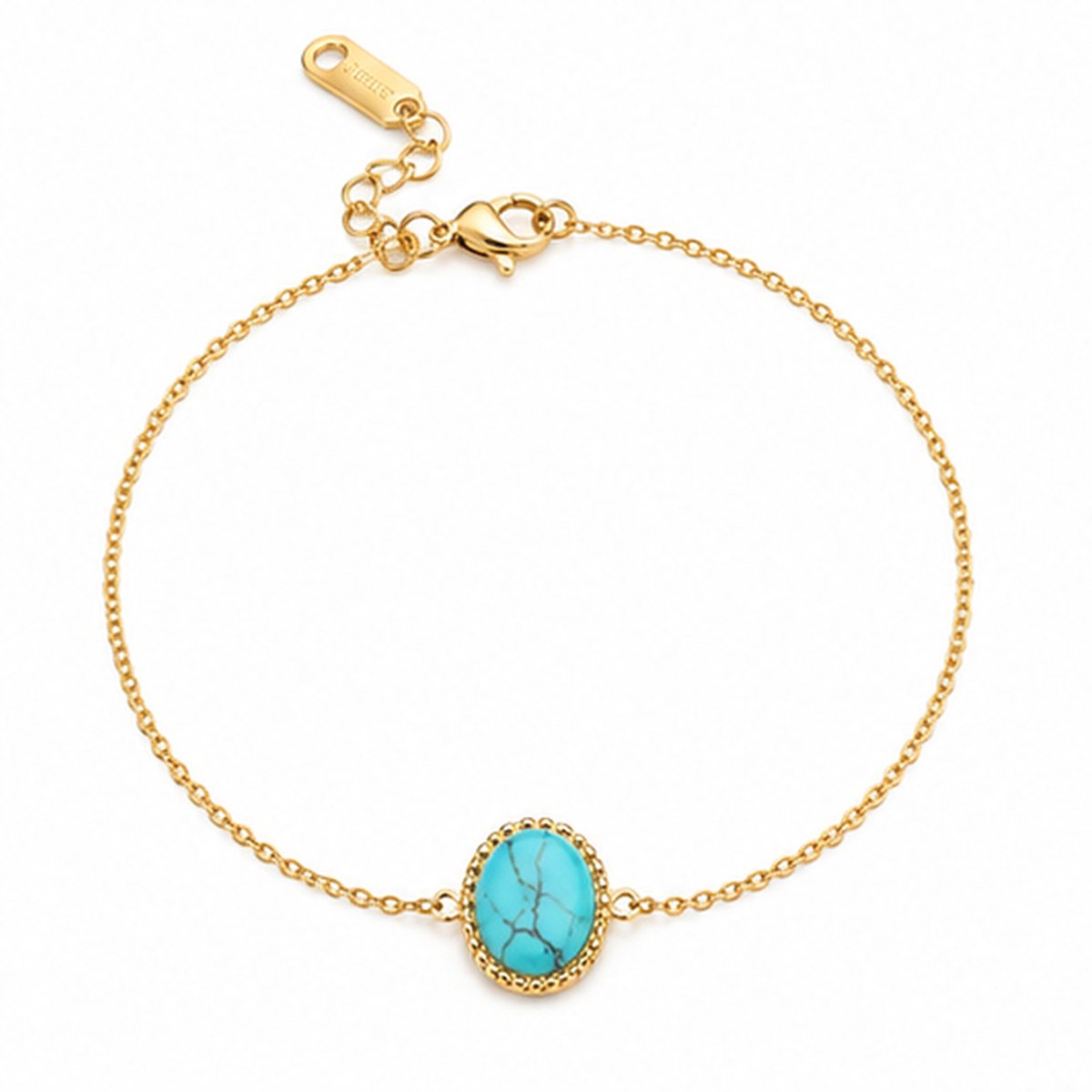 Deja Jewels - Dames armband - Goudkleurig metaal - turquoise steen
