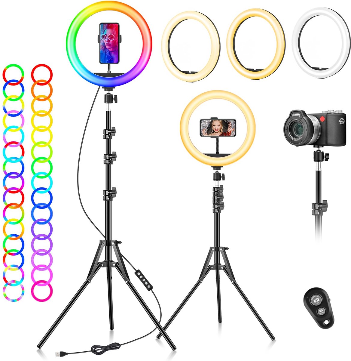 Ringlamp 10 inch RGB met telefoonhouder en statief LED verlichting voor fotografie video livestream make-up en selfie
