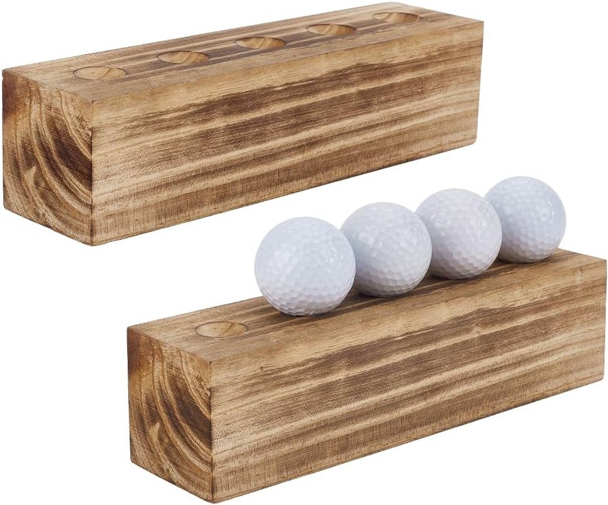 Set van 2 Houten Golfbal Displayhouders met 5 Slots, Rectangular Design voor Ball Storage en Presentatie