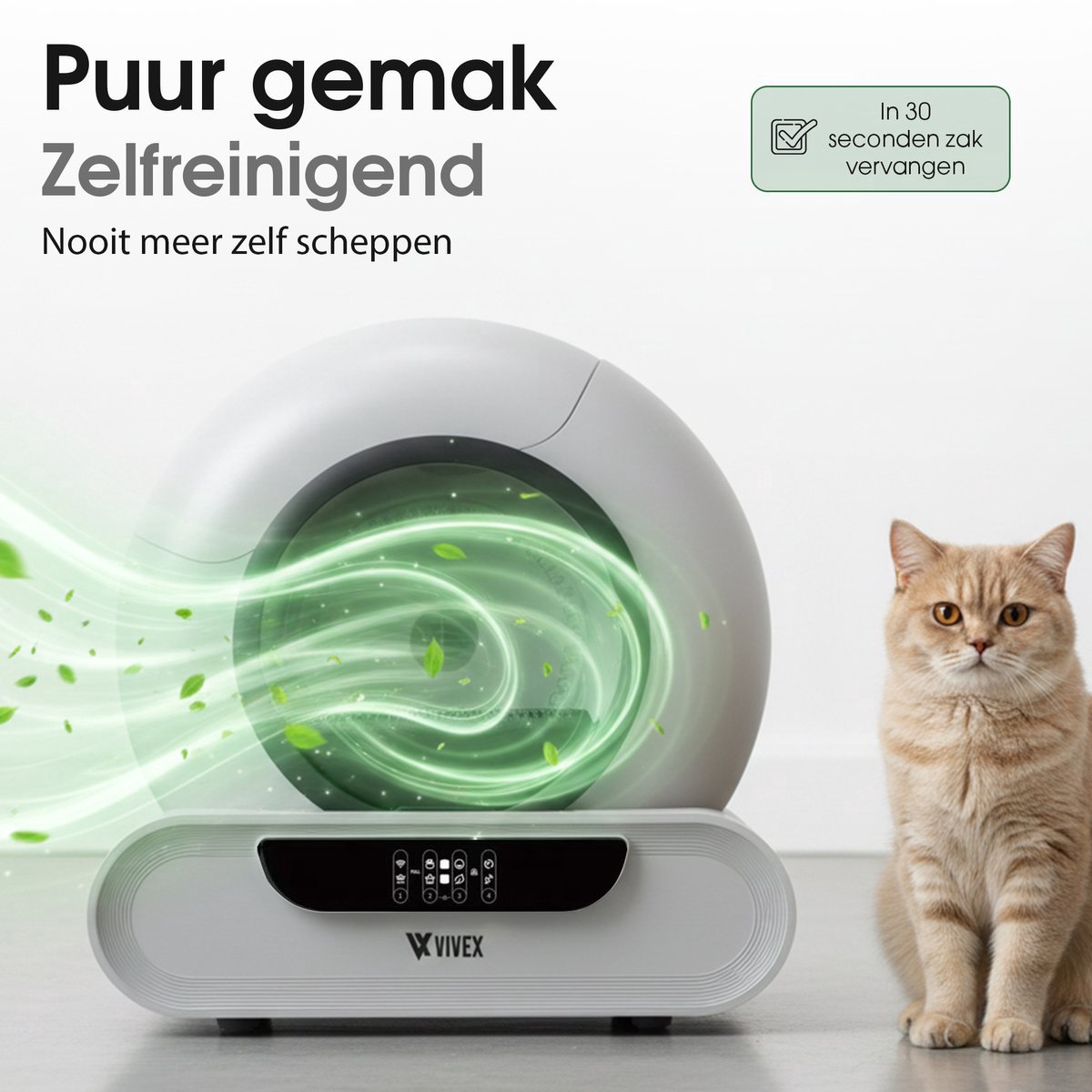 Vivex® Automatische Kattenbak – Zelfreinigende Kattenbak met 15 rollen - Elektrische Kattenbak Inclusief App – 75L - incl Matje en 225 opvangzakjes - XXL thumbnail 2