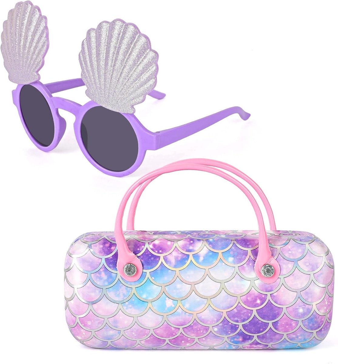Schattige zonnebrilset voor kinderen met een opvouwbaar hard brillenkoker, ideaal voor meisjes en jongens, perfect voor buitenactiviteiten en vakanties